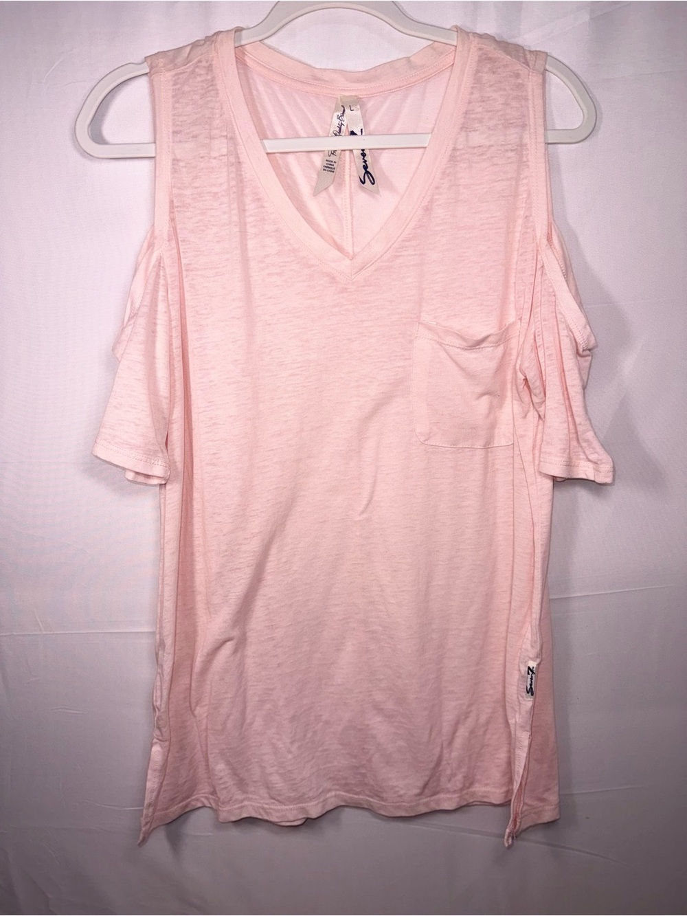 Seven7 Women Soft Pink Cold-Shoulder V-Neck Casual Shirt Top Size Large